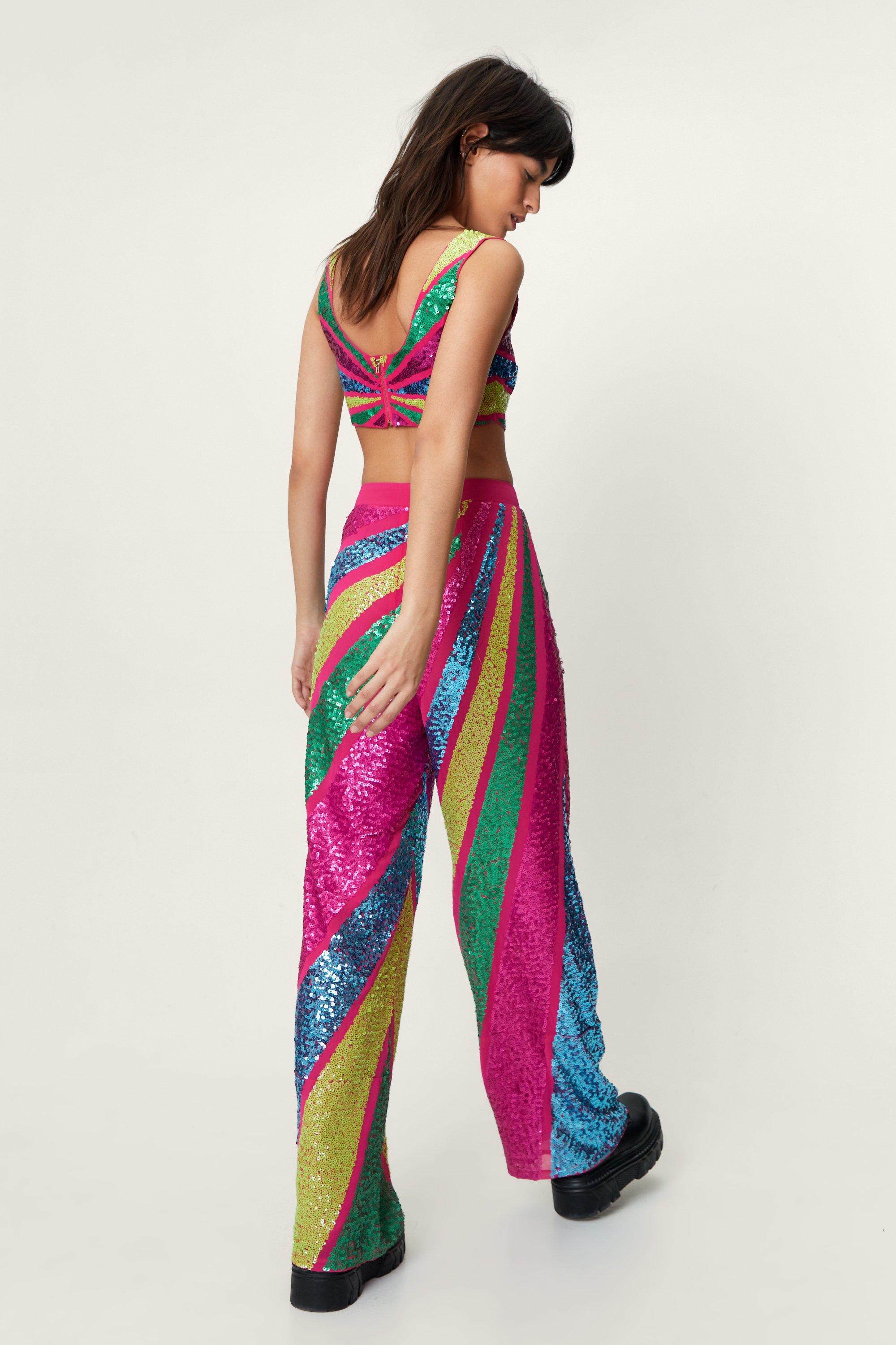 Sequin Colorblock Wide Leg Pants